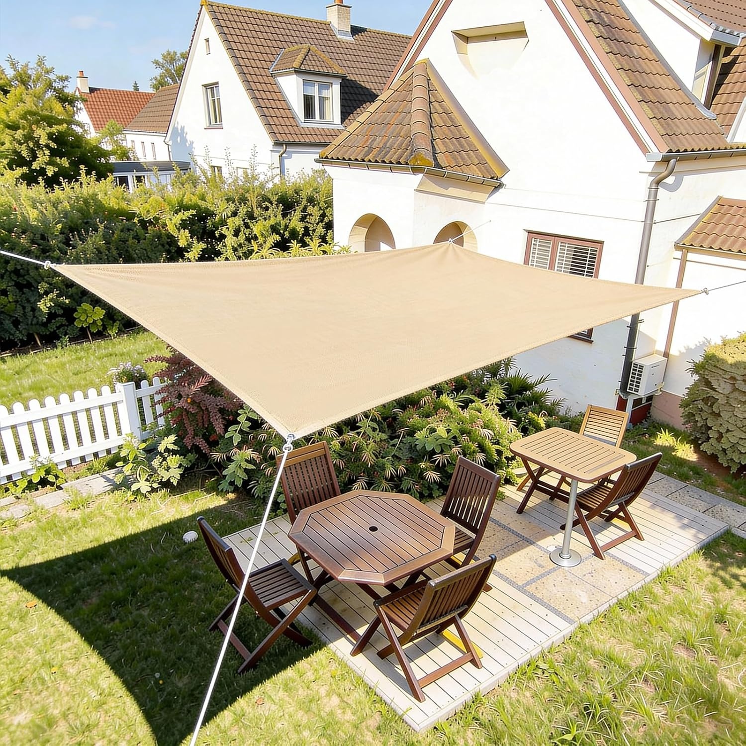 HAIKUS Rechthoekig schaduwzeil 3 x 6 m, ademend HDPE schaduwzeil (185 g/m²), rechthoekig schaduwnet, 6 x 3 m, met uv-bescherming voor terras, tuin, terras, buiten, 3 x 6 m, zandkleurig
