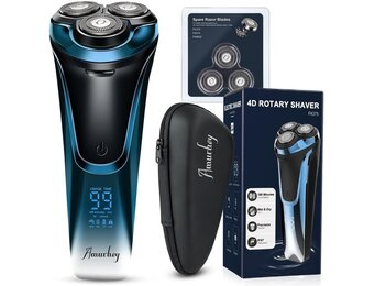 Amurhey Elektrisch scheerapparaat voor heren, met 3 reservekoppen, nat en droog scheerapparaat, met pop-up trimmer, 99 minuten accuduur, baardtrimmer, led-display, reisetui