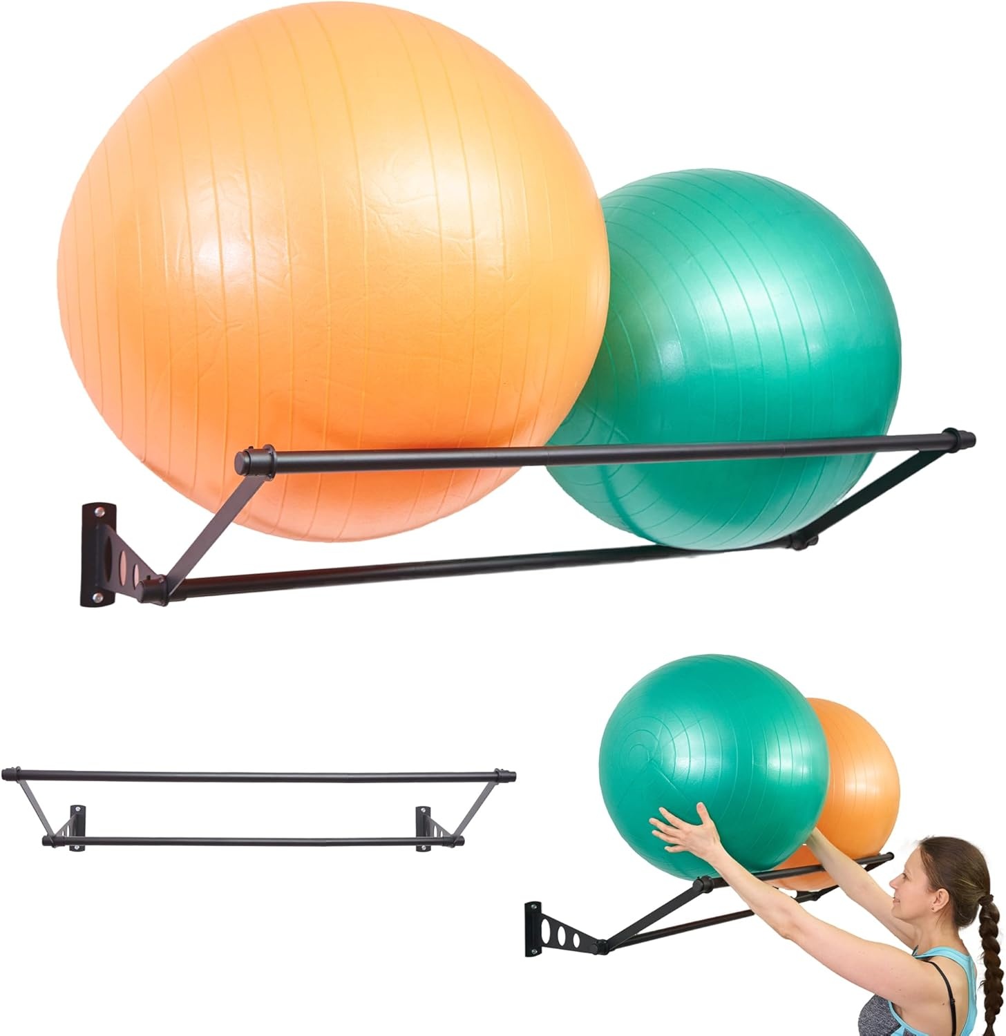Sportbalhouder | Ruimte Netjes Maken | Gemonteerde Balhouder | Yogabalhouder | Sportbal Muurbevestiging | Fitnessbalhouder | Stabiliteitsbalhouder | Voor Sportscholen, Studios, Thuisgyms | Mat Zwart
