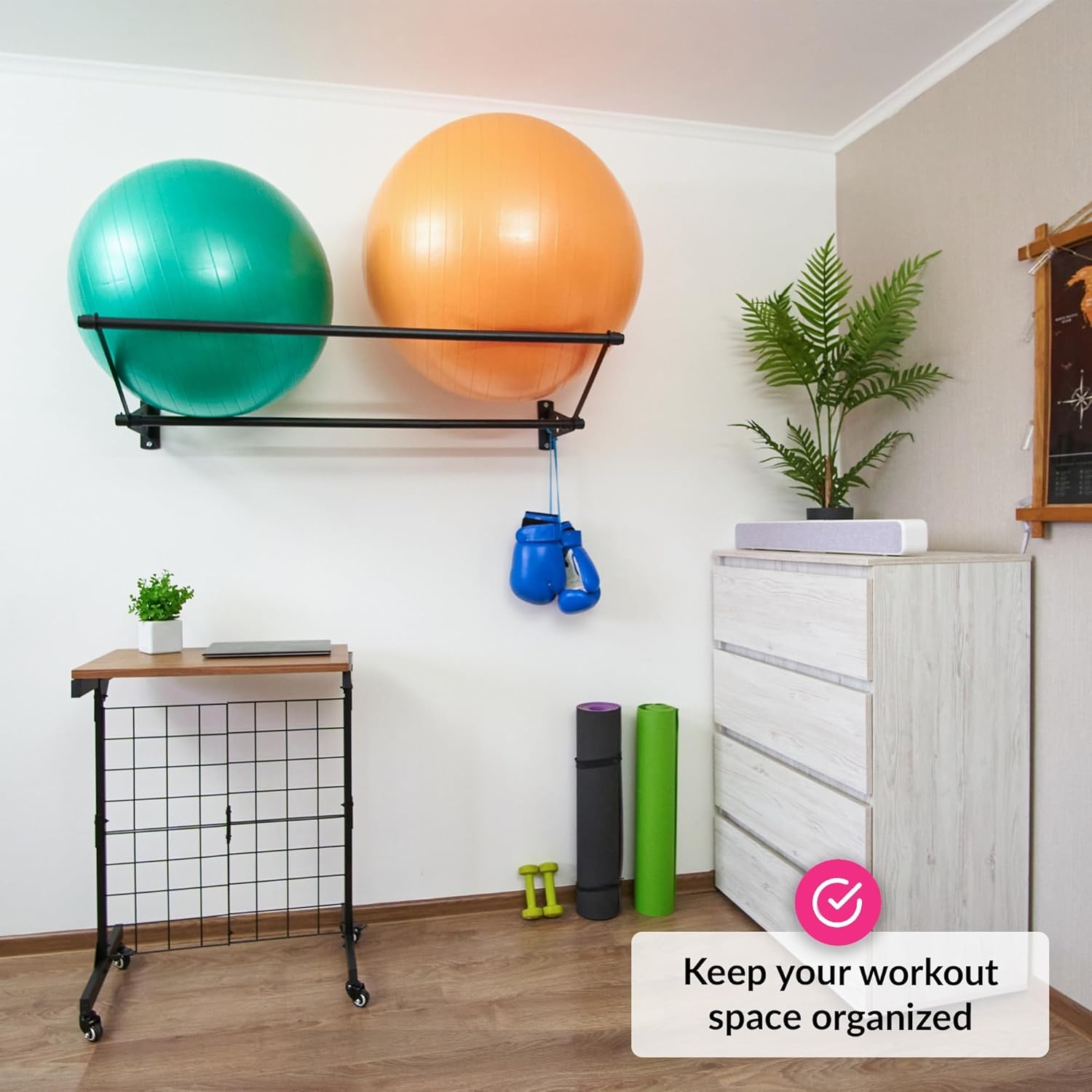 Sportbalhouder | Ruimte Netjes Maken | Gemonteerde Balhouder | Yogabalhouder | Sportbal Muurbevestiging | Fitnessbalhouder | Stabiliteitsbalhouder | Voor Sportscholen, Studios, Thuisgyms | Mat Zwart