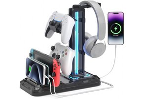 RGB Headset & Controller Stand met Draadloze Lader (Zwart) | 39% Korting