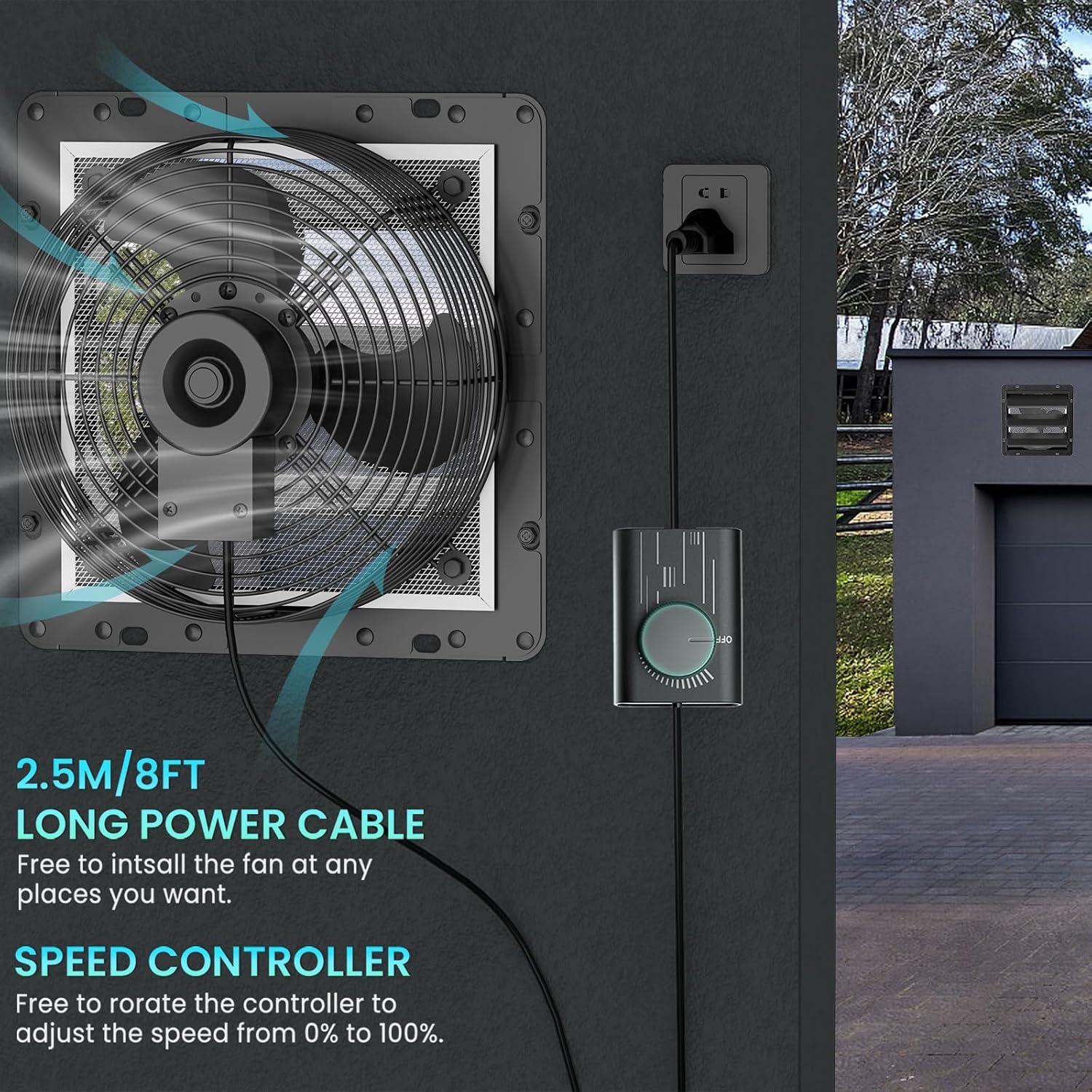 HG Power Industriële Afzuigventilator 250mm - Zwart - Wandventilator met Snelheidsregelaar