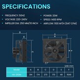 HG Power Industriële Afzuigventilator 250mm - Zwart - Wandventilator met Snelheidsregelaar