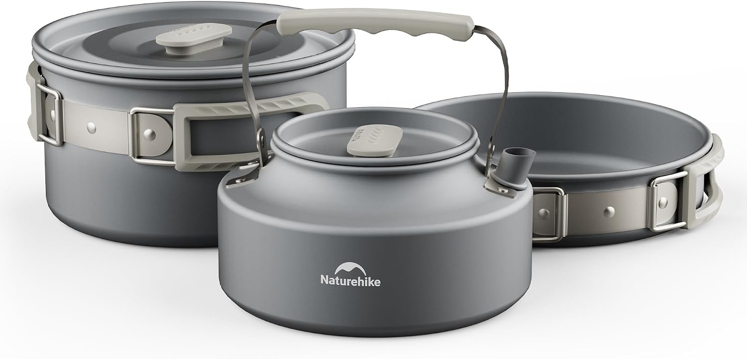 Naturehike 2-4 & 4-7 Personen Camping Kookgerei Mess Kit, Non Stick Lichtgewicht Potten Set, Draagbare Outdoor Kookgerei voor Kamperen, Backpacken, Wandelen, Buiten Koken en Picknick