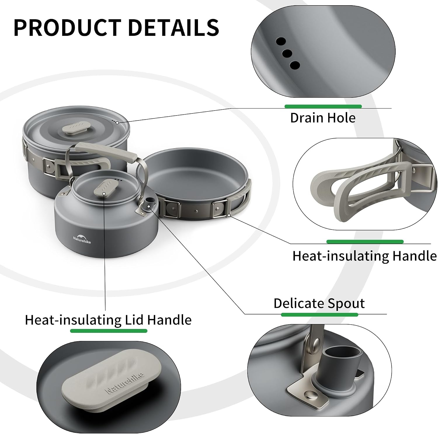 Naturehike 2-4 & 4-7 Personen Camping Kookgerei Mess Kit, Non Stick Lichtgewicht Potten Set, Draagbare Outdoor Kookgerei voor Kamperen, Backpacken, Wandelen, Buiten Koken en Picknick
