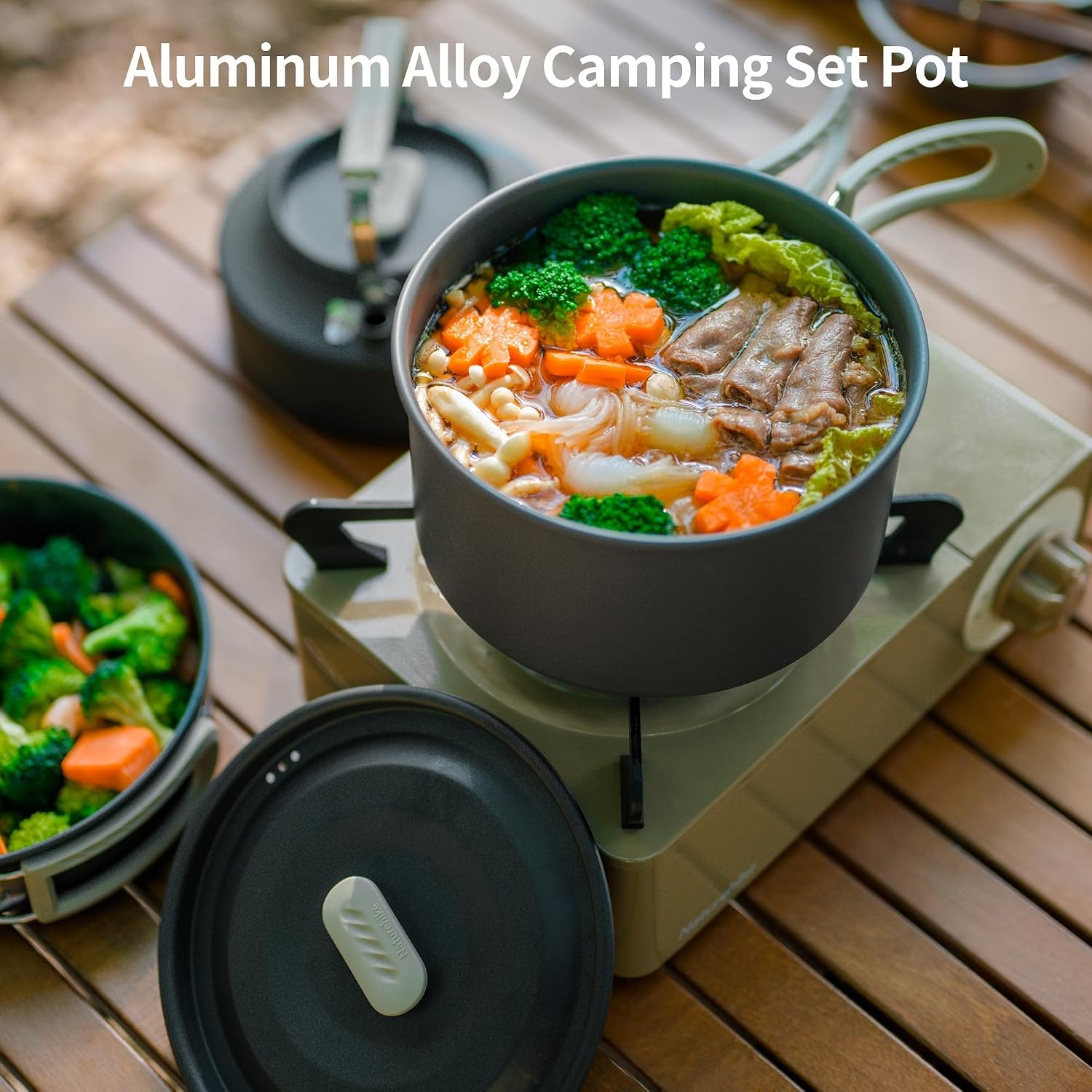 Naturehike 2-4 & 4-7 Personen Camping Kookgerei Mess Kit, Non Stick Lichtgewicht Potten Set, Draagbare Outdoor Kookgerei voor Kamperen, Backpacken, Wandelen, Buiten Koken en Picknick