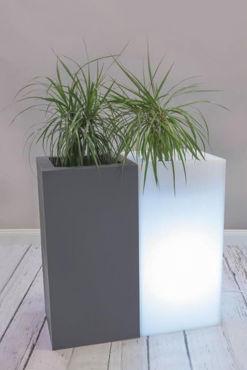 Verlichte bloempot - plantenbak - buiten - 35x35x70 cm - wit