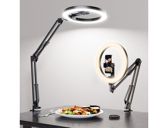 LUXSURE Flexibele ringlamp van 10 inch met statief, verstelbare arm, perfect voor fotografie, videoproductie en make-up, compatibel met smartphones en camera's, ideaal voor YouTube, live streaming