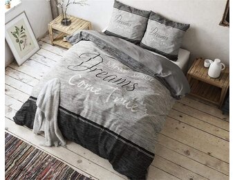 SLEEP TIME Dekbedovertrek, 100% katoen, beddengoed, True Dreams, grijs, 220 x 240 cm, met 2 kussenslopen 60 x 70 cm