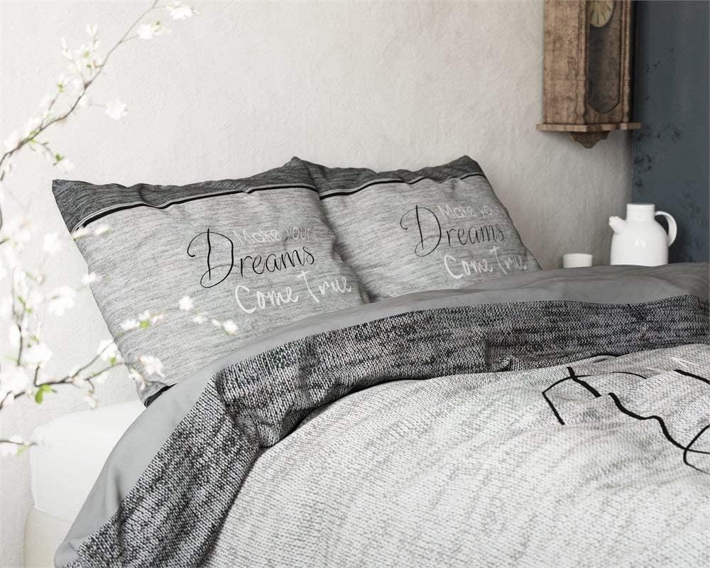 SLEEP TIME Dekbedovertrek, 100% katoen, beddengoed, True Dreams, grijs, 220 x 240 cm, met 2 kussenslopen 60 x 70 cm