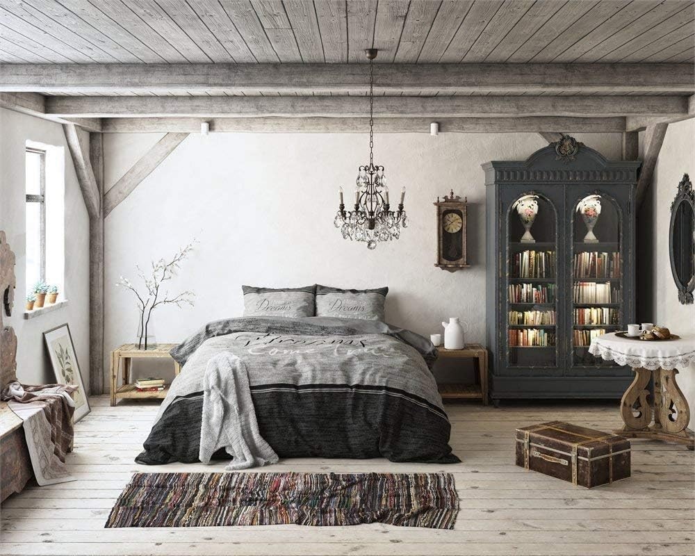 SLEEP TIME Dekbedovertrek, 100% katoen, beddengoed, True Dreams, grijs, 220 x 240 cm, met 2 kussenslopen 60 x 70 cm