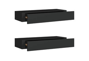 2 Zwarte Wandschappen met Lade 60x23,5x10 cm MDF & Metaal - 56% Korting