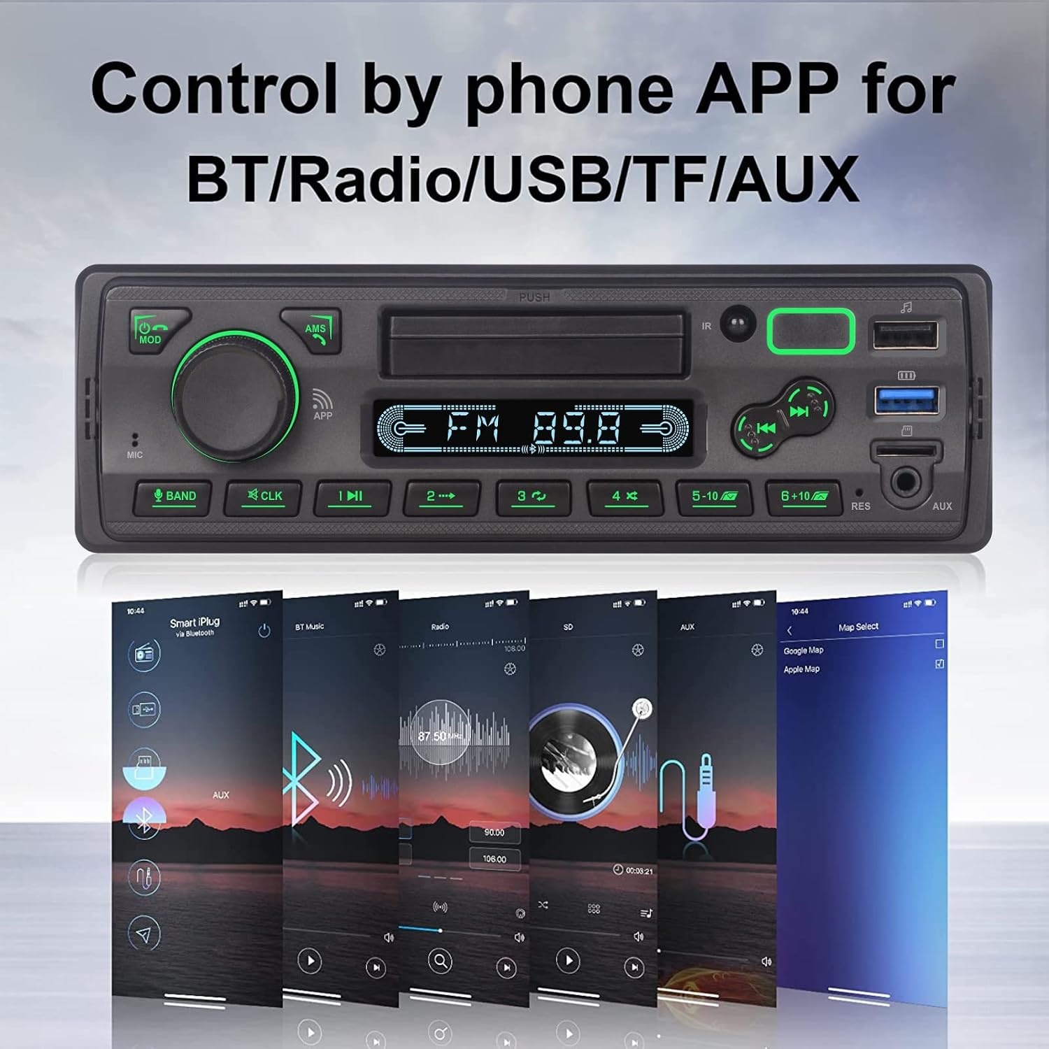 1-DIN Autoradio Bluetooth met Telefoonhouder & App-Bediening - 59% Korting