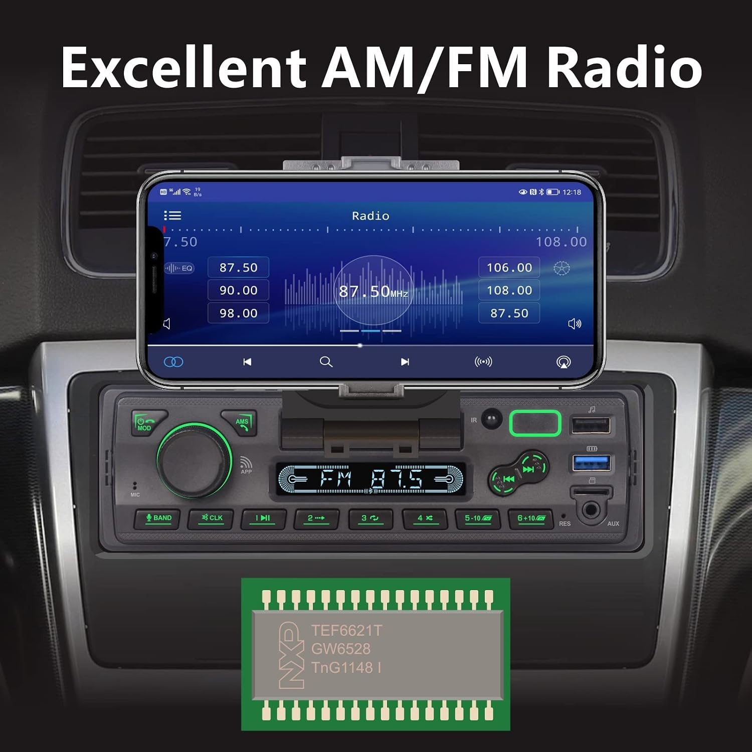 1-DIN Autoradio Bluetooth met Telefoonhouder & App-Bediening - 59% Korting