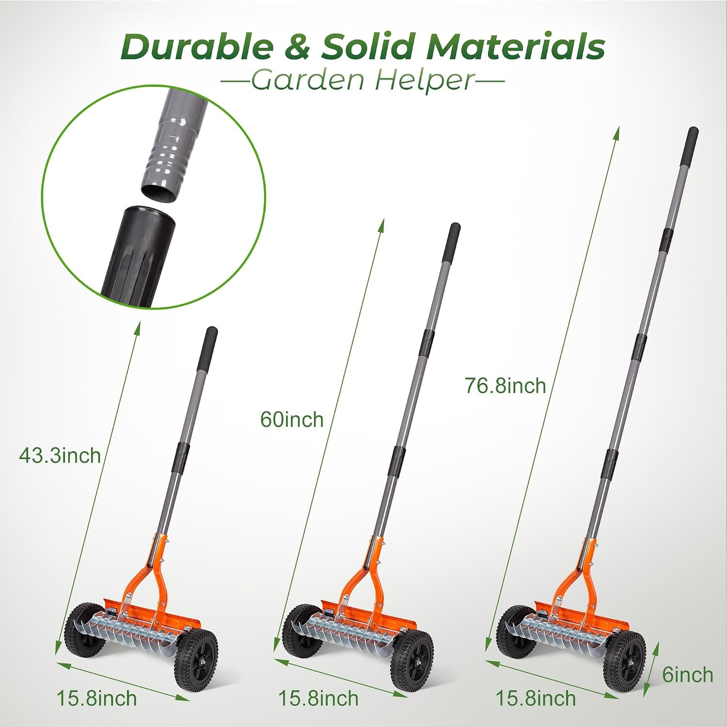 Walensee Lawn Dethatching Rake with Wheels, Heavy Duty Thatch Rake Scarifier with Adjustable Handle, Stainless Steel Lawn Thatch Remover for Moss, Dead Grass, Leaves & Debris