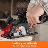 DOVAMAN Mini Handkreissäge, 710W 115mm Handkreissäge w/Laser, 3500RPM, Metall-Hilfsgriff, 43mm (90°), 29mm (45°) Schnitttiefe, 6 Sägeblätter, ideal für Holz, Weichmetall, Kunststoff, Fliesen–MCS01A