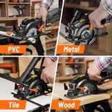 DOVAMAN Mini Handkreissäge, 710W 115mm Handkreissäge w/Laser, 3500RPM, Metall-Hilfsgriff, 43mm (90°), 29mm (45°) Schnitttiefe, 6 Sägeblätter, ideal für Holz, Weichmetall, Kunststoff, Fliesen–MCS01A