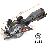 DOVAMAN Mini Handkreissäge, 710W 115mm Handkreissäge w/Laser, 3500RPM, Metall-Hilfsgriff, 43mm (90°), 29mm (45°) Schnitttiefe, 6 Sägeblätter, ideal für Holz, Weichmetall, Kunststoff, Fliesen–MCS01A