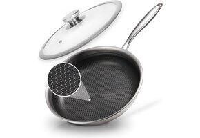 RVS Koekenpan 28 cm met Deksel, Antiaanbaklaag & Inductie Geschikt (36% Korting)