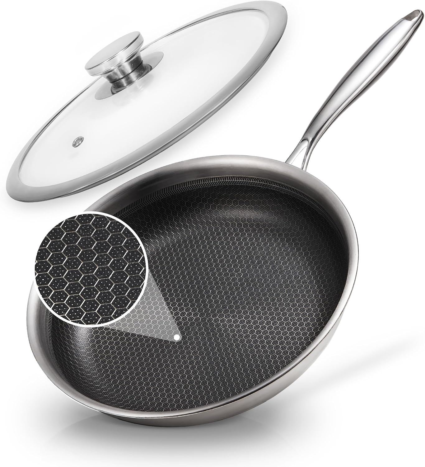 KOKHUB RVS Koekenpan met deksel - 28 cm - Antiaanbaklaag - Geschikt voor inductie