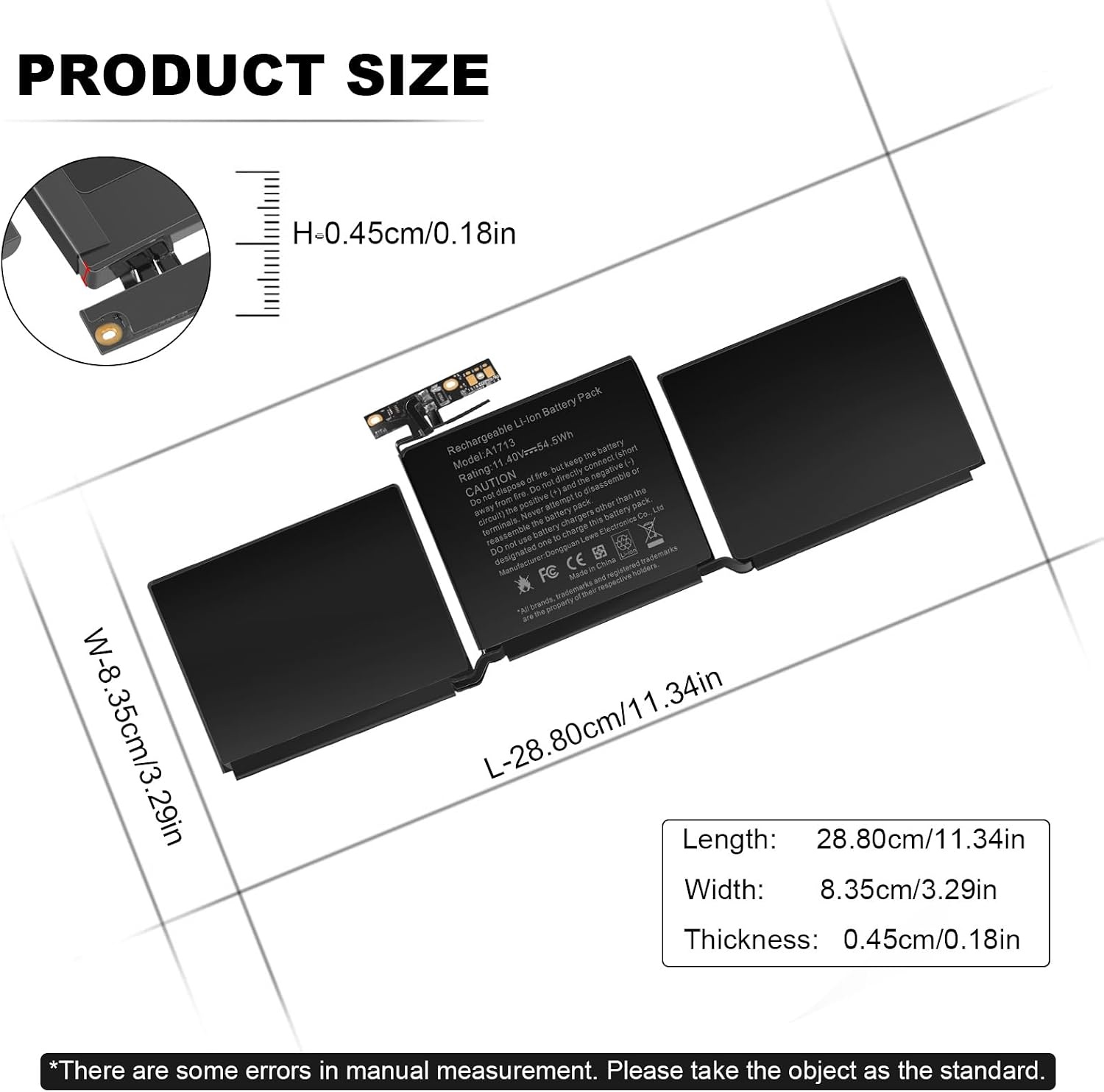ASUNCELL Laptop Accu voor MacBook Pro 13 inch A1708 (2016-2017) - 54.5Wh