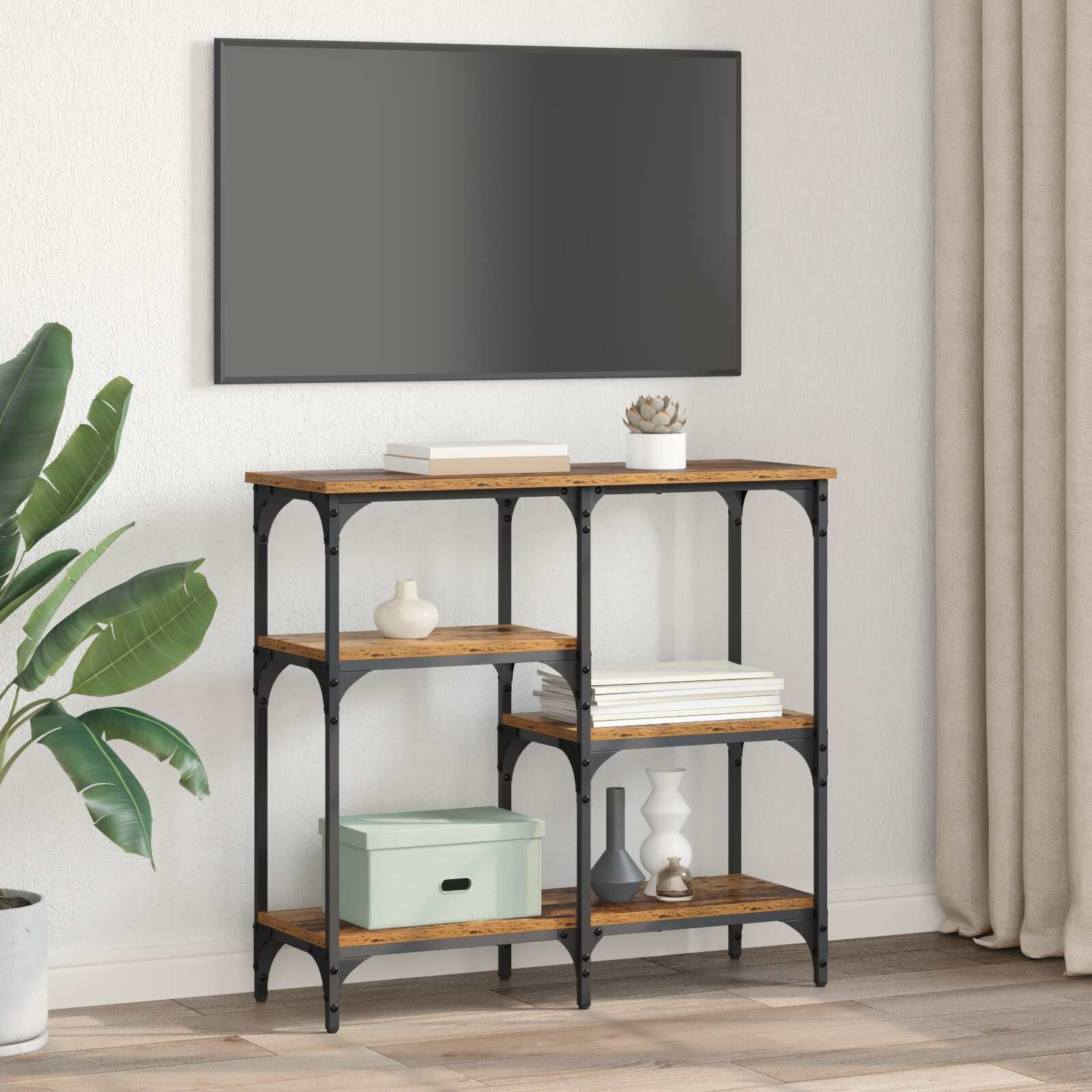 vidaXL Wandtafel met plank Oud Hout 80 x 29 x 75 cm Bewerkt hout