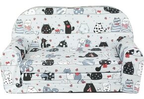 Kinder Slaapbank Mini Sofa 85x60cm Uitvouwbaar (113cm) - Grijze poezen - 44% Korting