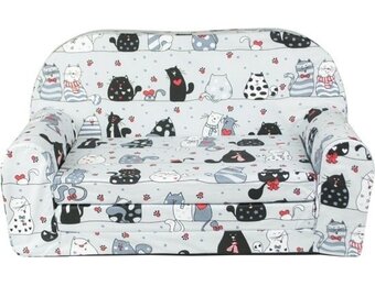 Kinder Slaapbank en logeerbed in één - 85cm x 60cm - Grijze poezen