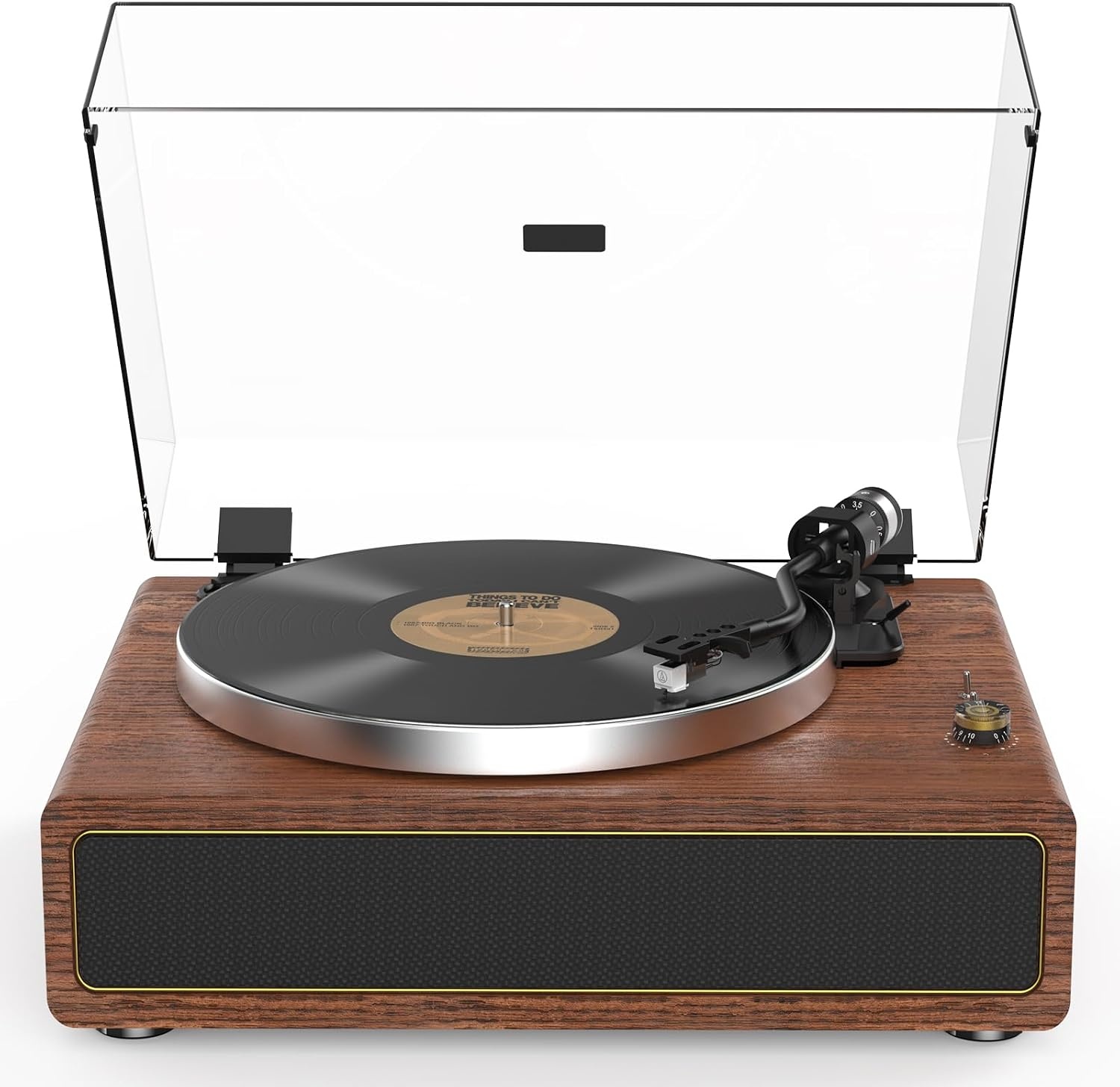 Retrolife Platenspeler met geïntegreerde luidsprekers, riemaandrijving, 33/45 omw/min, vinyl platenspeler, ondersteunt bluetooth-weergave met automatische stopfunctie, RCA Out en AUX-in geel-bruin