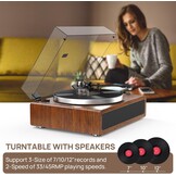 Retrolife Platenspeler met geïntegreerde luidsprekers, riemaandrijving, 33/45 omw/min, vinyl platenspeler, ondersteunt bluetooth-weergave met automatische stopfunctie, RCA Out en AUX-in geel-bruin