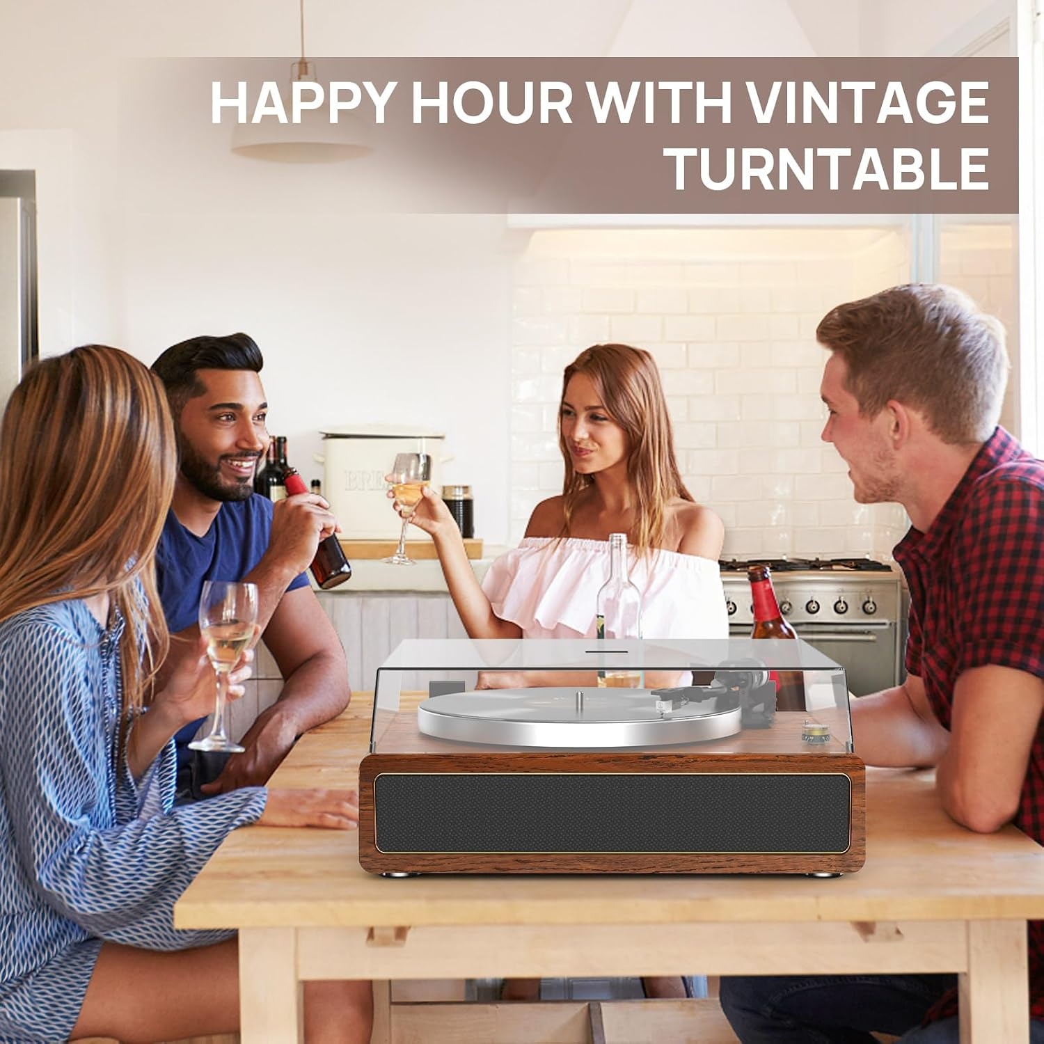 Retrolife Platenspeler met geïntegreerde luidsprekers, riemaandrijving, 33/45 omw/min, vinyl platenspeler, ondersteunt bluetooth-weergave met automatische stopfunctie, RCA Out en AUX-in geel-bruin