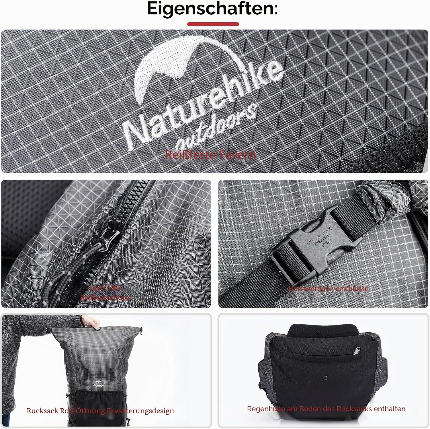 Naturehike Rock 65 liter wandelrugzak - Backpack met intern frame - Zwart