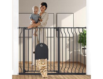 COMOMY Traphekje met kattenluik - 75-123 cm - Zwart - Zelfsluitend