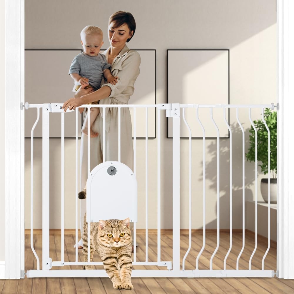 COMOMY Traphekje met kattenluik - 75-123 cm - Zwart - Zelfsluitend
