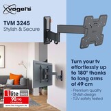 Vogel's TVM 3245 draaibare TV beugel voor 19-43 inch televisies, Max. 15 kg, Draaibaar tot 180°, Full-motion TV steun met een maximale VESA 200x200, Geschikt voor alle TV merken, Zwart