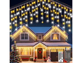 IJsregen lichtketting kerstverlichting voor buiten 15 m - witte led-verlichting Kerstmis buiten met afstandsbediening timer 8 modi waterdicht lichtgordijn voor buiten voor balkon, kerstdecoratie