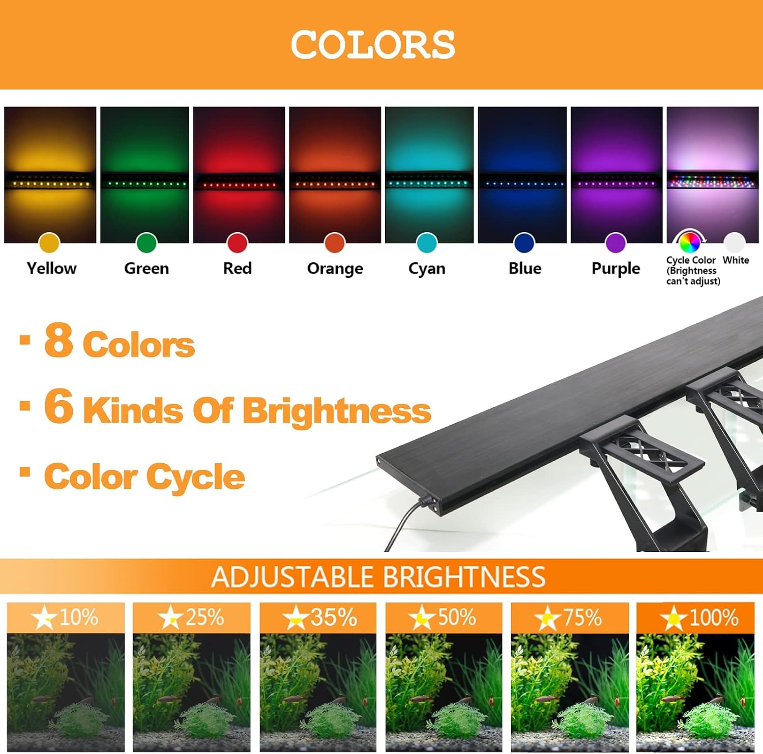 Aquarium Lights with Clip, 24/7 Mode LED Aquarium Light 7 Colors with 138 LEDs, 26W 1662lm Dimmable Aquarium LED Lighting with Timer