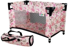 Roze Bloemen Poppenbed met Dekbed & Kussen - Aluminium Frame