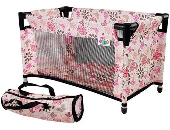 Poppenbed met accessoires - Roze bloemen