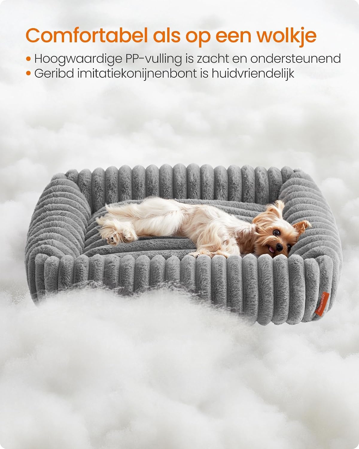 Feandrea Hondenbed, Middelgroot Orthopedisch, Wasbaar Hondenkussen, Zacht, Zachte Voering, 71 x 55 x 18 cm, Duifgrijs PGW311GD01 - Maat M (71 x 55 x 18 cm)