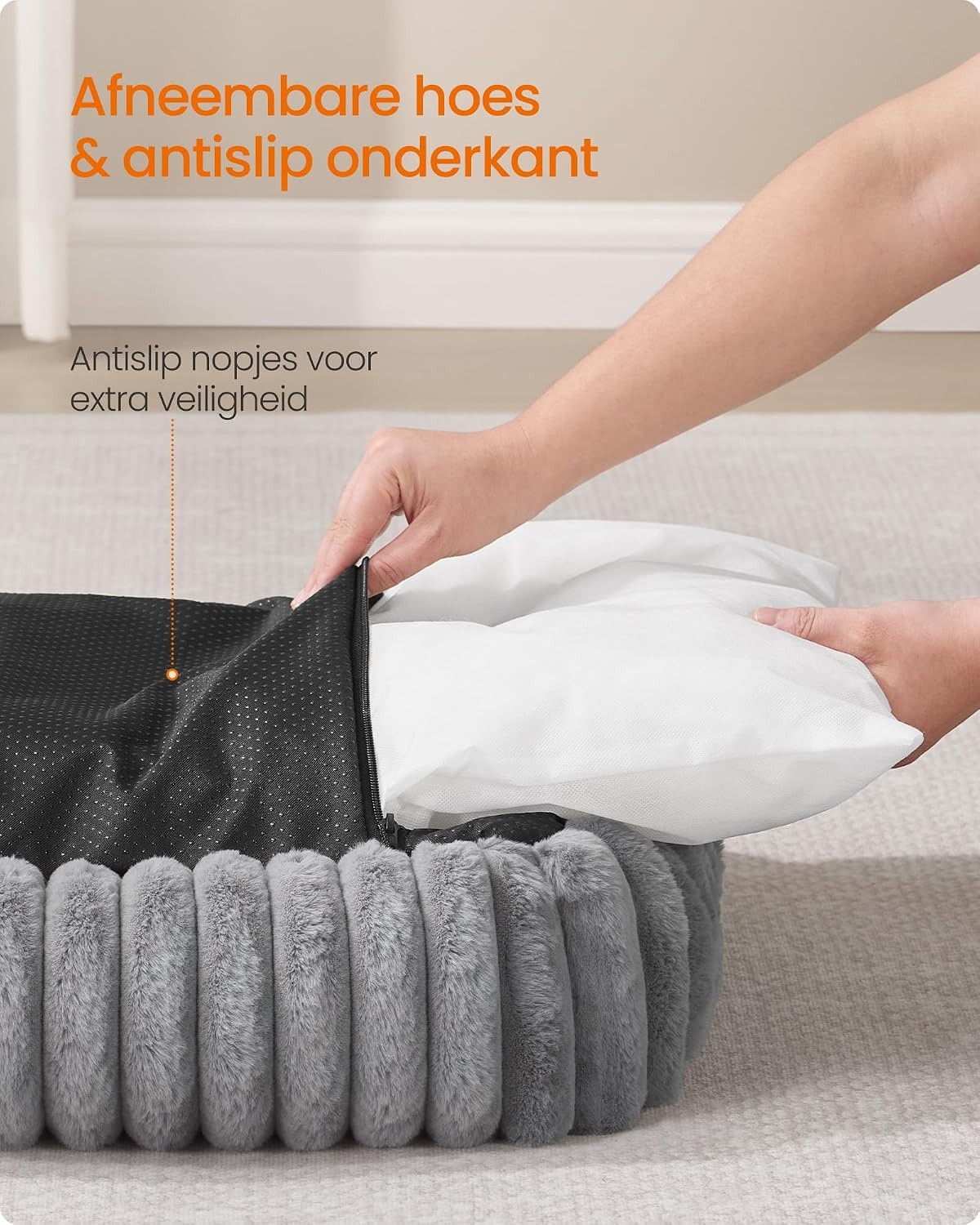 Feandrea Hondenbed, Middelgroot Orthopedisch, Wasbaar Hondenkussen, Zacht, Zachte Voering, 71 x 55 x 18 cm, Duifgrijs PGW311GD01 - Maat M (71 x 55 x 18 cm)