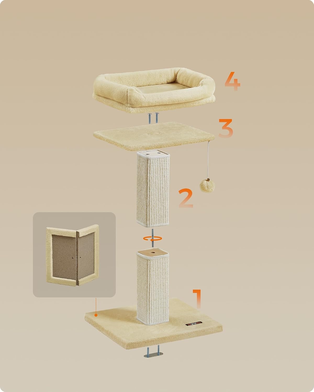 Feandrea Krabpaal voor katten - Beige - 71 cm hoog