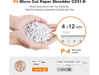 Bonsaii C231-D Papierversnipperaar, 100 vellen, met automatische invoer, microsnipper, papierversnipperaar P4 met anti-congestie, tot 30 minuten continu gebruik, 16 l container, voor thuis en op