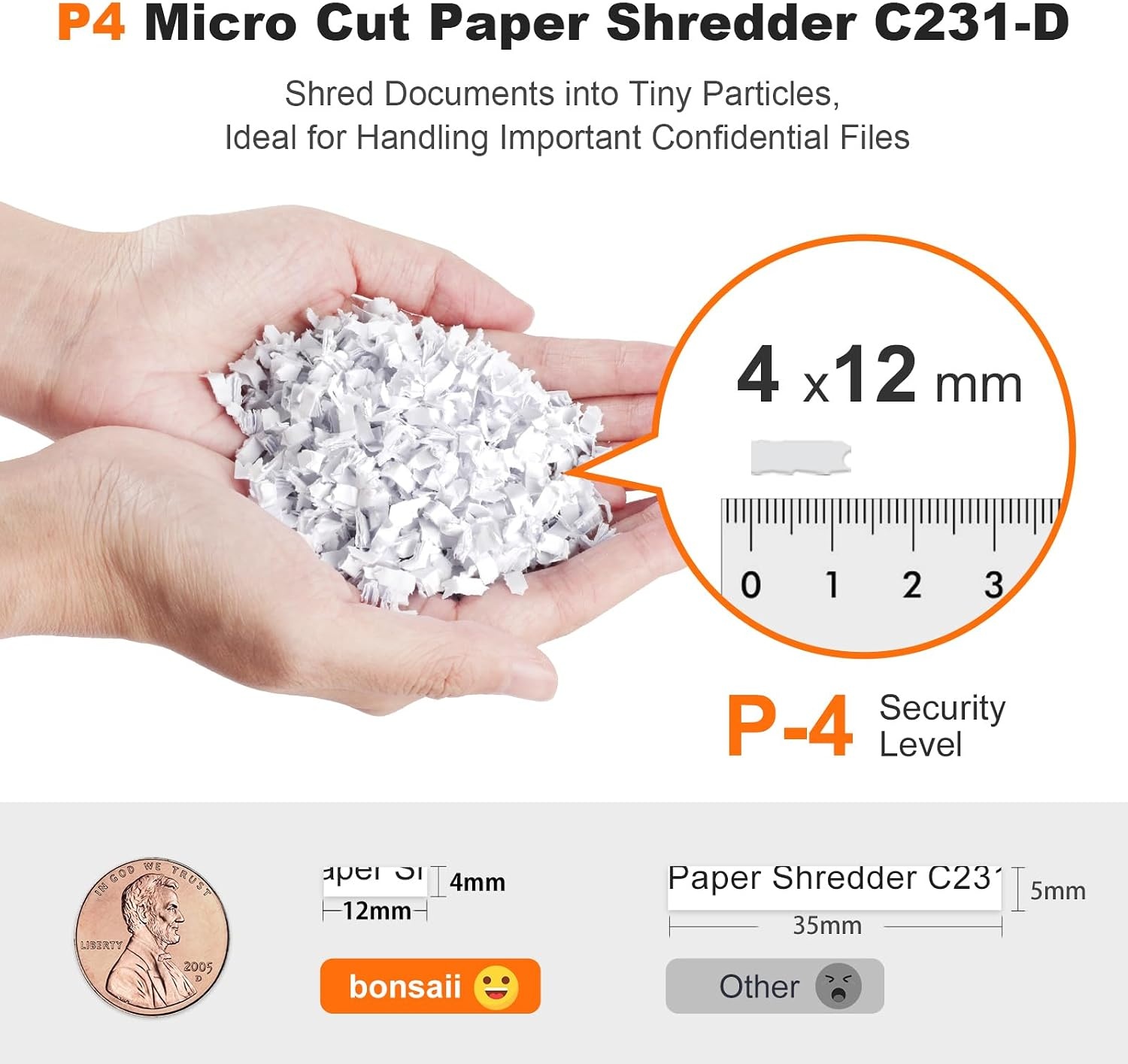 Bonsaii C231-D Papierversnipperaar, 100 vellen, met automatische invoer, microsnipper, papierversnipperaar P4 met anti-congestie, tot 30 minuten continu gebruik, 16 l container, voor thuis en op