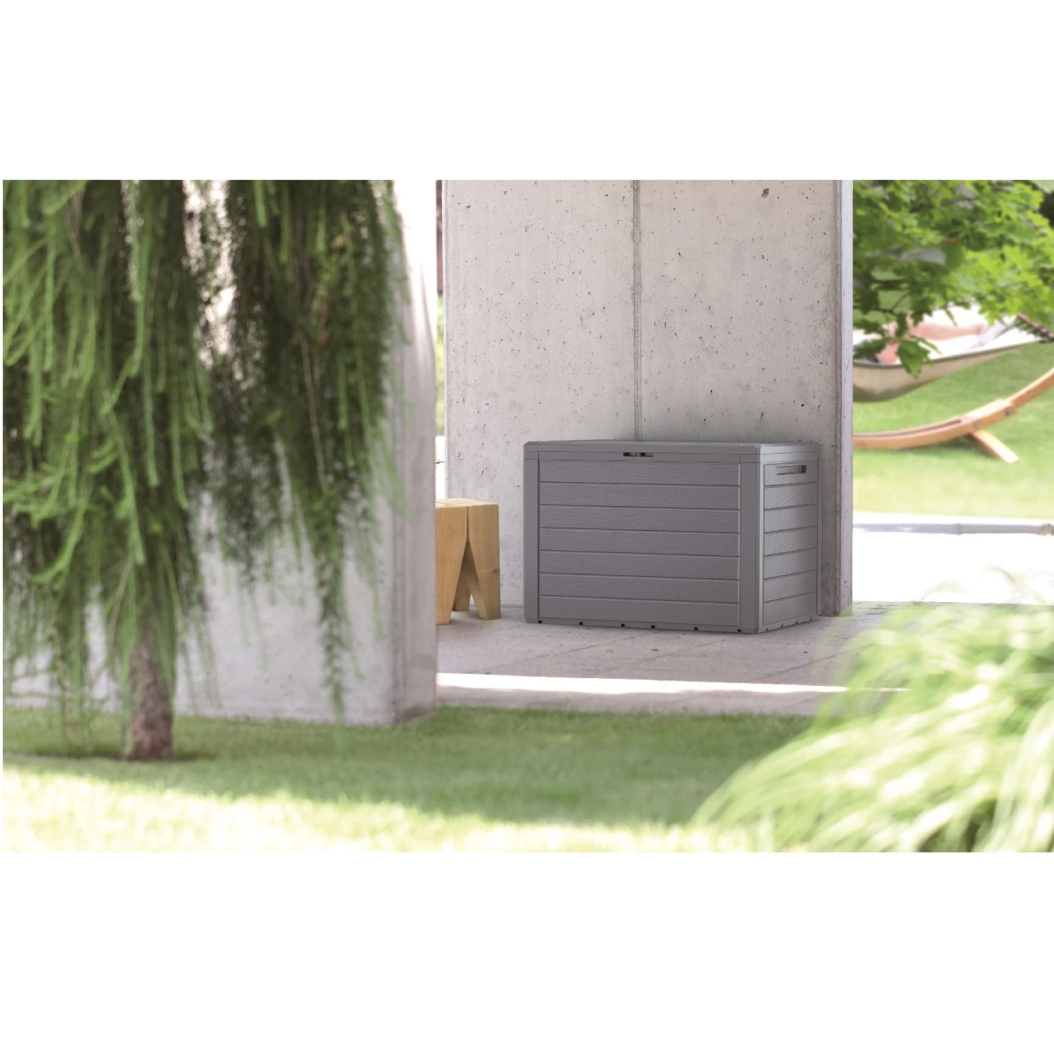 Prosperplast Universele Tuinbox 280L - Afsluitbare Opbergbox met Houtlook - Bruin