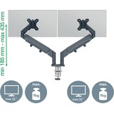 Leitz Ergo Ruimtebesparende Dubbele Monitor Arm, TÜV- en IGR-gecertificeerd, Veelzijdige inklapbare monitorarmen, Donkergrijze Monitorarm voor Twee Tot 32” Monitors, Fluweelgrijs, 65370089