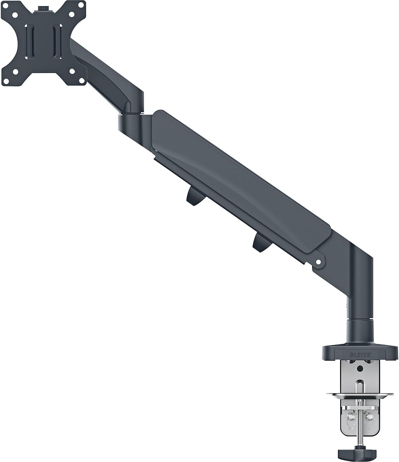 Leitz Ergo Ruimtebesparende Dubbele Monitor Arm, TÜV- en IGR-gecertificeerd, Veelzijdige inklapbare monitorarmen, Donkergrijze Monitorarm voor Twee Tot 32” Monitors, Fluweelgrijs, 65370089