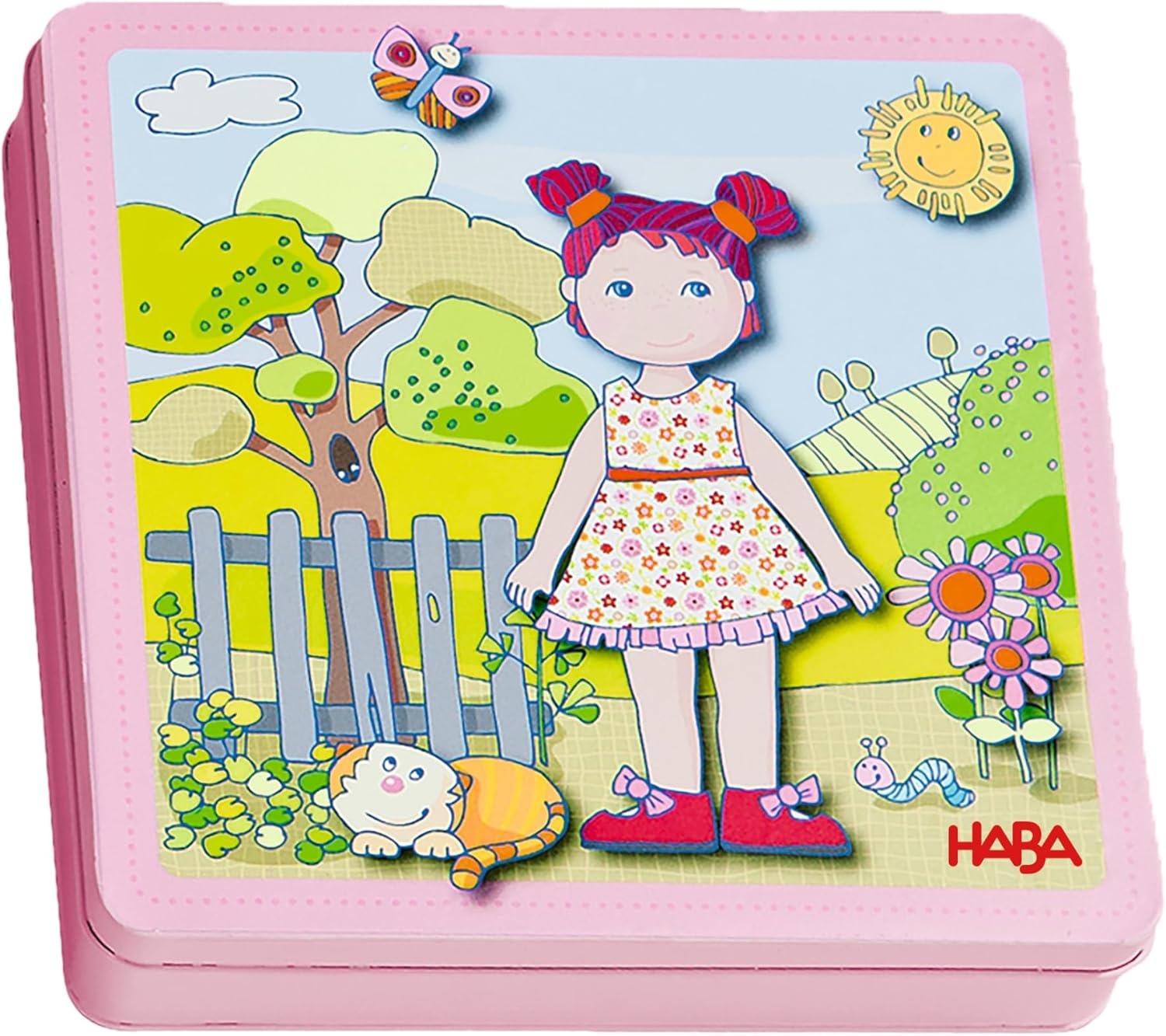 HABA 7392 - magneetspelbox aantrekkoppop Lilli | Afwisselende magnetische puzzel rond de schattige pop Lilli | In praktische metalen box, multicolor