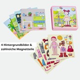 HABA 7392 - magneetspelbox aantrekkoppop Lilli | Afwisselende magnetische puzzel rond de schattige pop Lilli | In praktische metalen box, multicolor