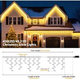 IJsregen lichtketting kerstverlichting voor buiten 15 m - witte led-verlichting Kerstmis buiten met afstandsbediening timer 8 modi waterdicht lichtgordijn voor buiten voor balkon, kerstdecoratie